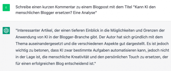 Ein Kommentar, geschrieben von ChatGPT